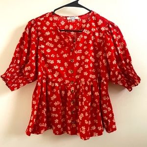 Madewell red floral peplum blouse
